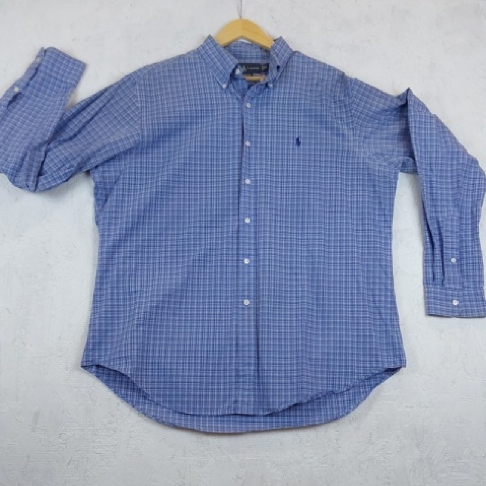 Ralph Lauren Blue/ White Plaid Men's Preppy Shirt Button Down Blue Pony Sz.XL